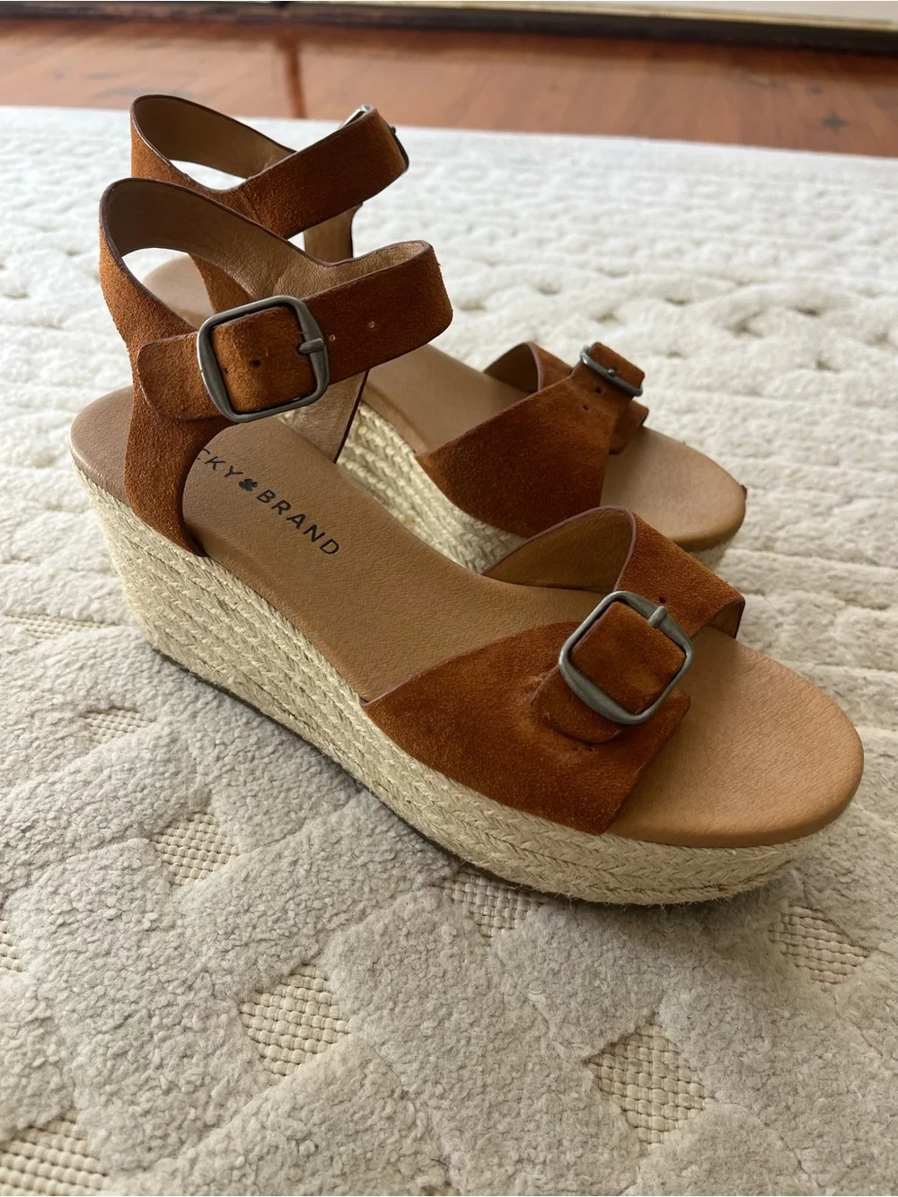 Lucky Brand Tan Suede Espadrille Wedge Sandals
